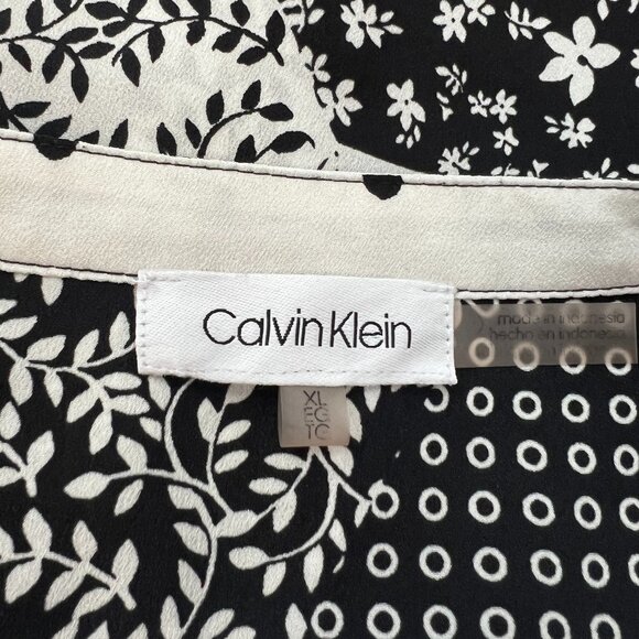 🖤Calvin Klein Women's XL Patchwork Print -button down Relaxed Shirt black White - Picture 6 of 13